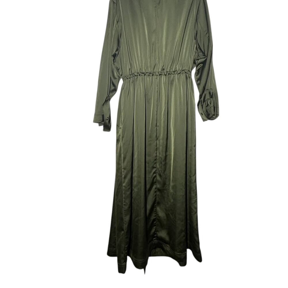 adidas Ivy Park Halls of Ivy L Long Satin Jacket Olive Duster Dress Trench - Picture 6 of 8